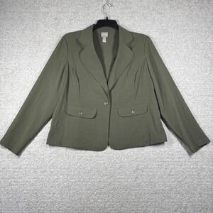 Chico's Blazer Jacket Women's Large Green Career Workwear Pockets Structured‎